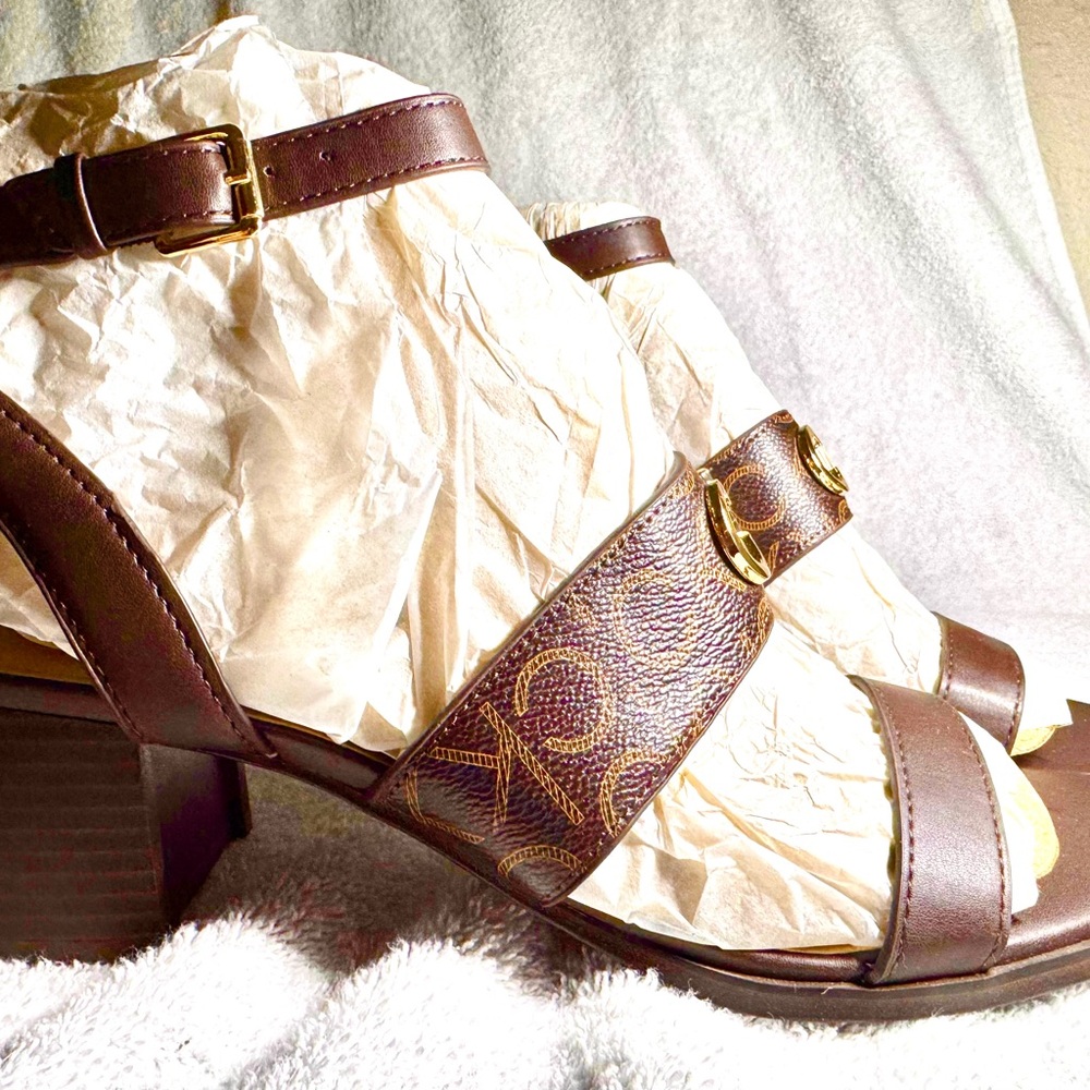 Calvin Klein Brown Heels with Embroidered Straps - Picture 3 of 5